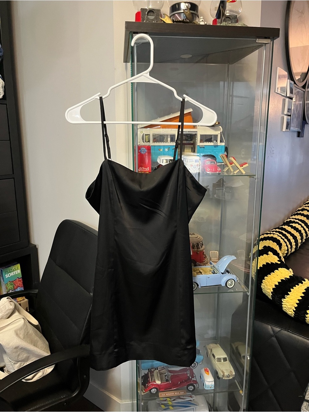Ardene Black Satin Slip Dress with Thin Straps